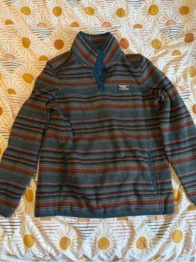 L.L. Bean Women’s Striped Zip-Up Fleece lined Sweater - Gray, Blue, Rust